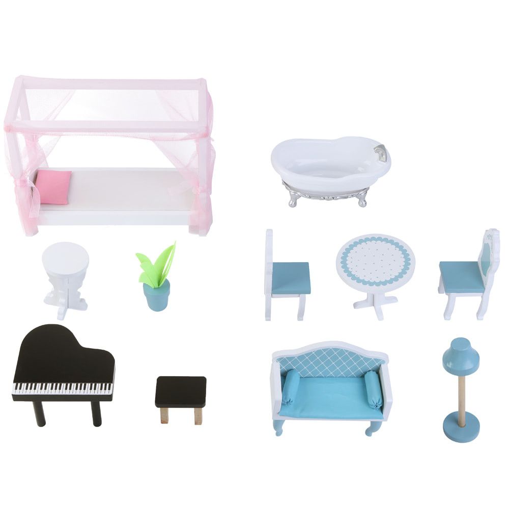 Rosa Trädockhus med LED-Belysning & Möbler - Gerardos's Toys