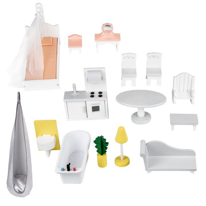 Vit Trädockhus med LED-Belysning & Möbler - Gerardos's Toys