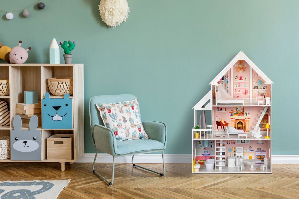 Vit Trädockhus med LED-Belysning & Möbler - Gerardos's Toys