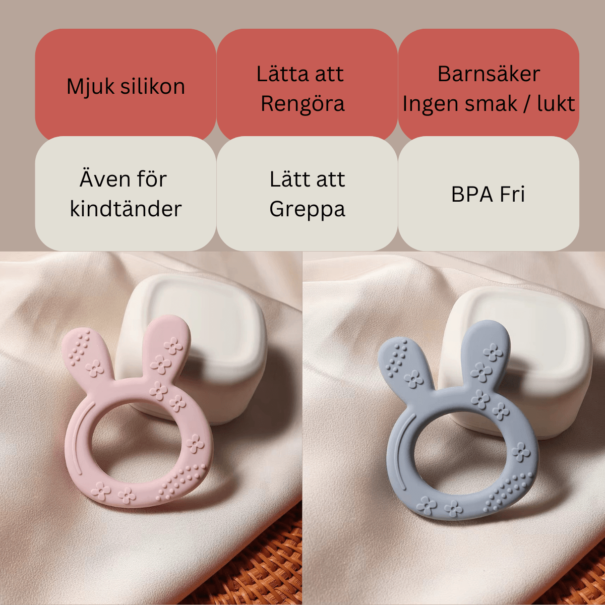 Kaninformade Bitringar i Silikon & Lilla Chilla Tygpåse  