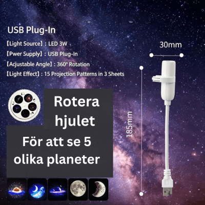 Mini USB-Projektor med Galax- och Stjärnmotiv – 360° Justerbar Nattlampa