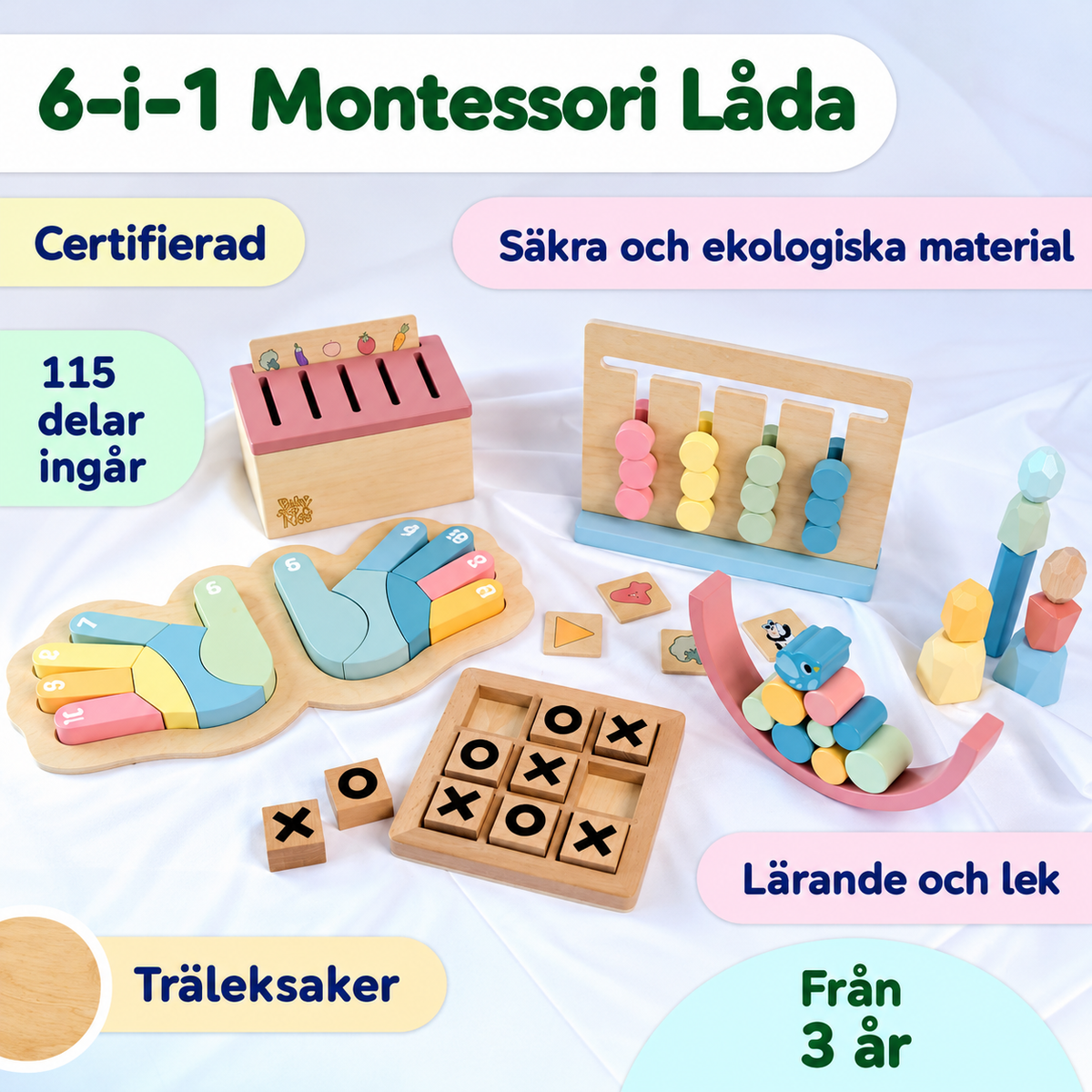 Montessori Leklåda För 3 År+ (6 Leksaker)