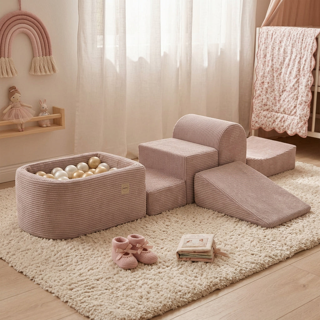 Mjuka Stora Skum Byggklossar & Bollhav (5 olika delar) - Rosa Manchestertyg