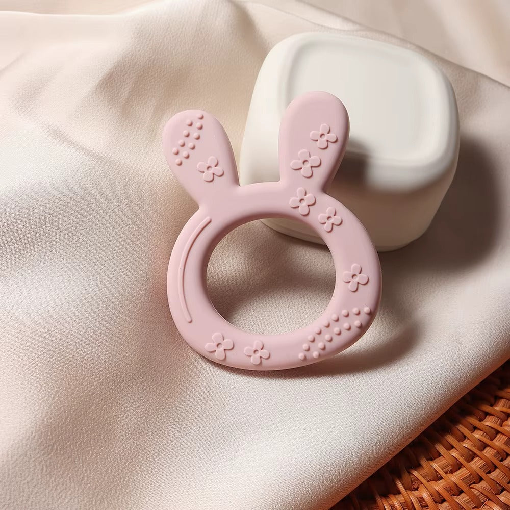 Kaninformade Bitringar i Silikon & Lilla Chilla Tygpåse  - rosa
