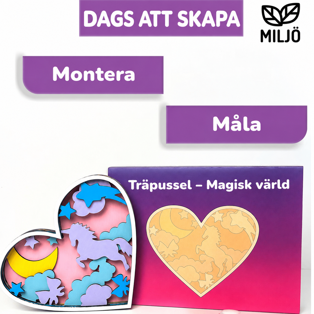 Montessori Träpussel för Barn – Bygg & Måla ett Magiskt Hjärta från 3 år