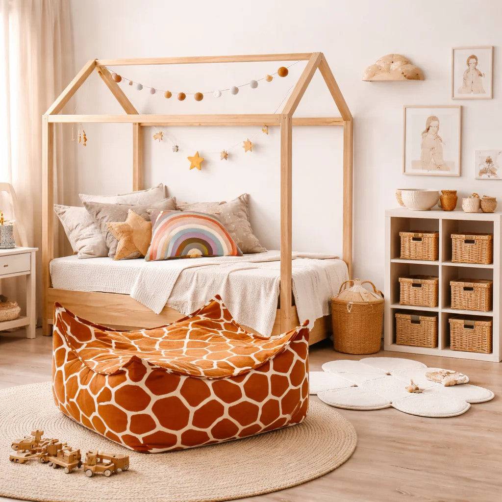 Sittpuff / Saccosäck För Barn - Giraffmönstrad