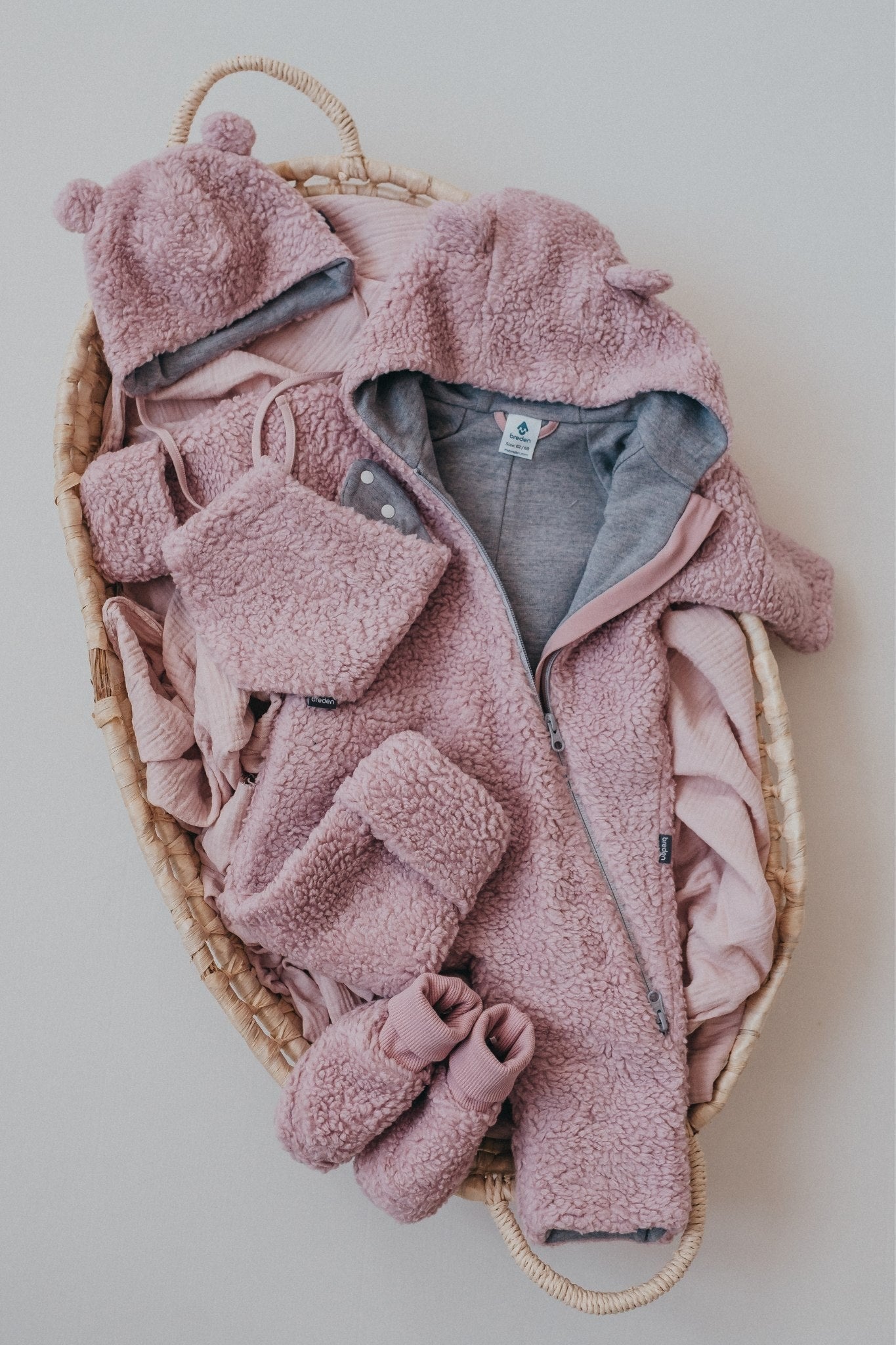 Rosa Merino Ull Fodrad Babyoverall Teddy - Gratis Frakt