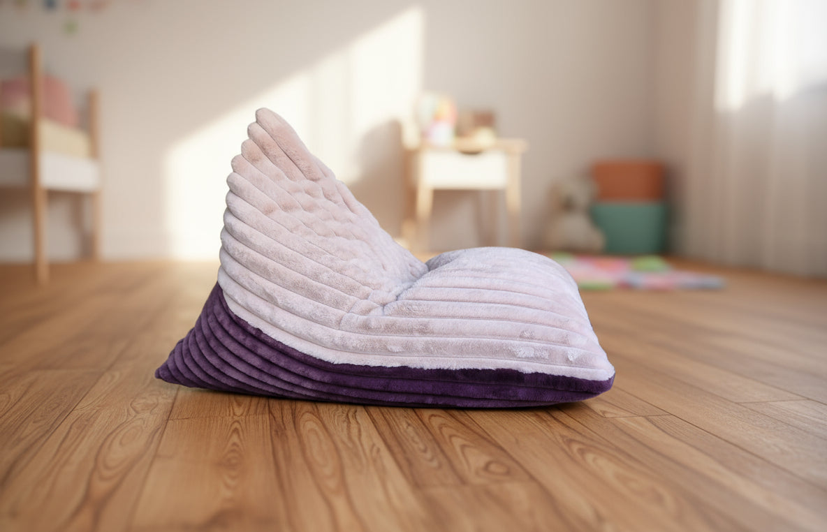 Lila & Beigerosa Saccosäck i Mjuk Räfflad Plysch