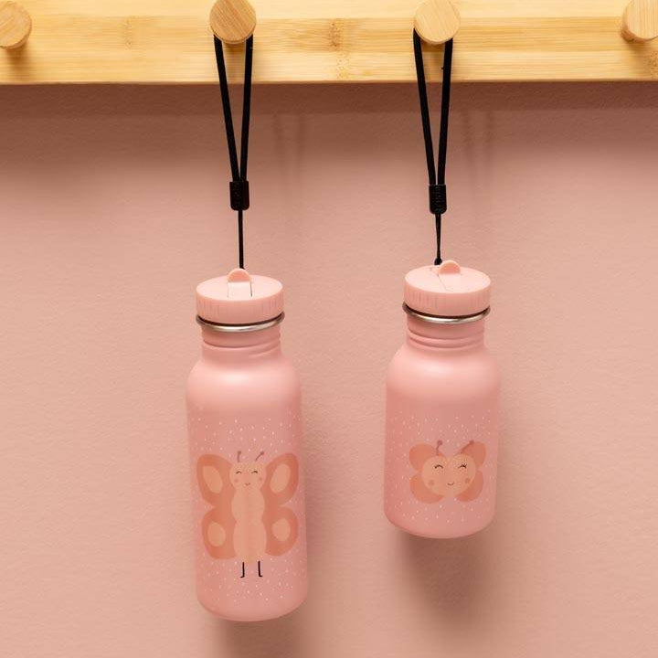 Rostfri Rosa Vattenflaska i Stål - 350 ml - Fjäril
