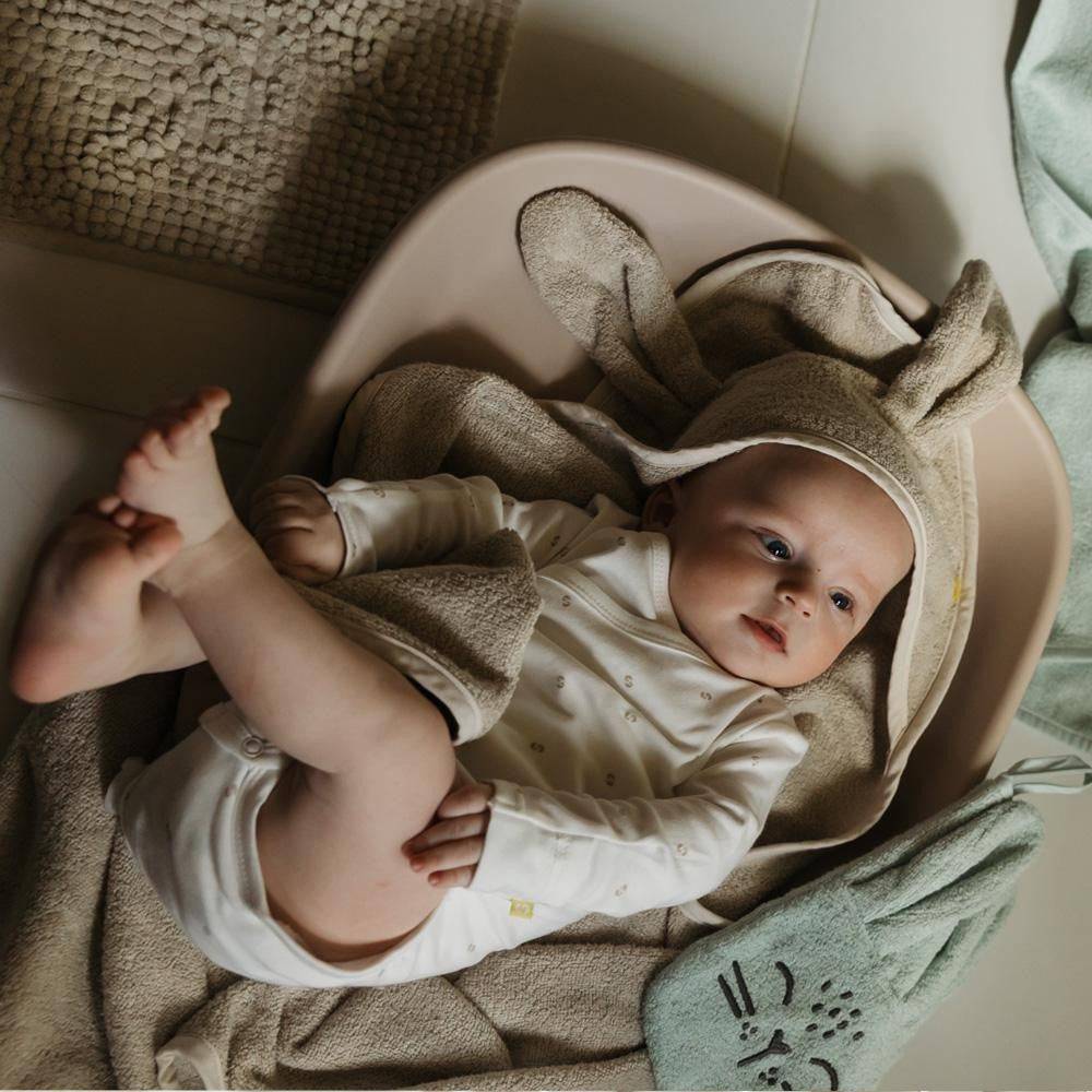 Beige Badhandduk för Baby med Huva och Kaninöron – 75 × 75 cm