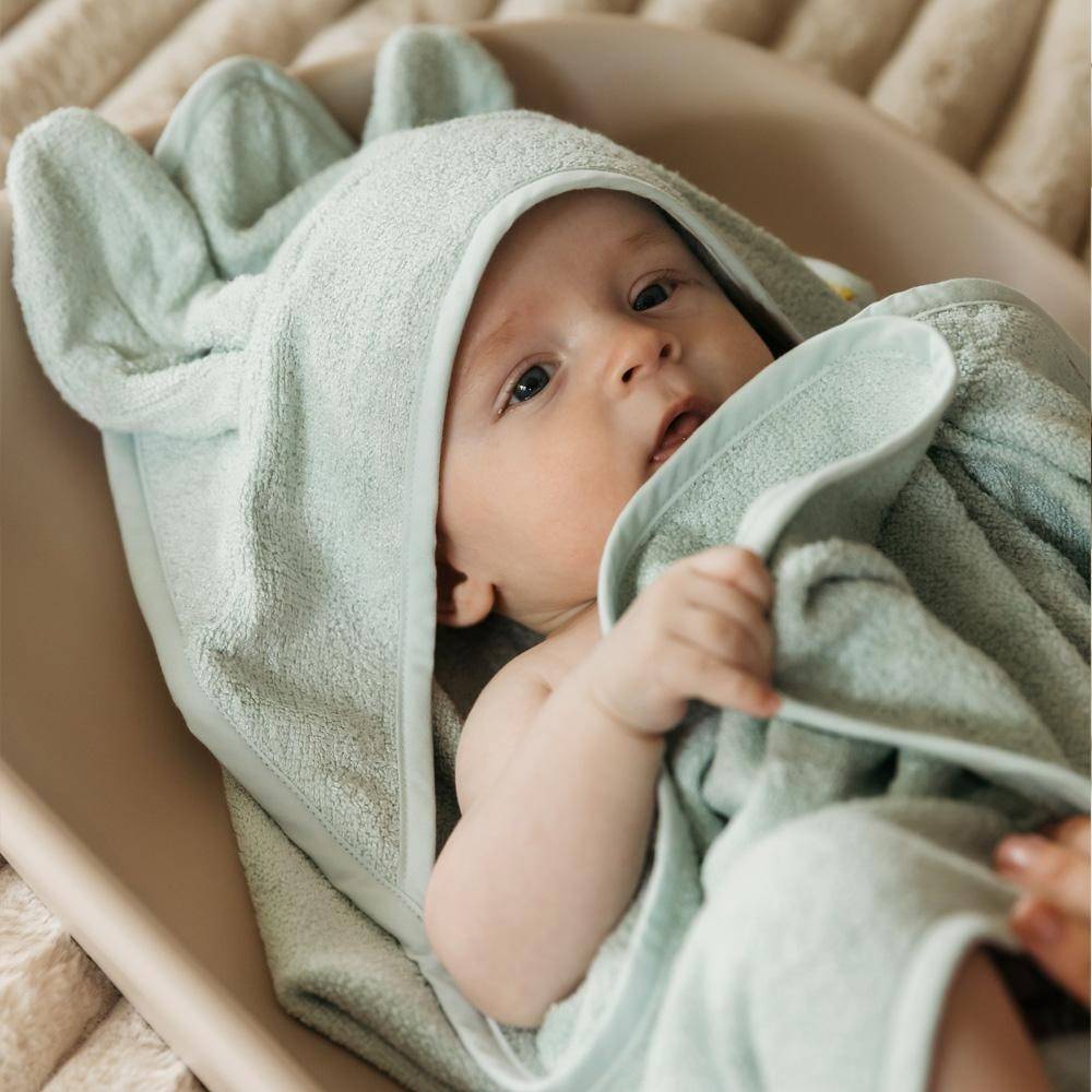 Mintgrön Badhandduk för Baby med Huva och Kaninöron – 75 × 75 cm